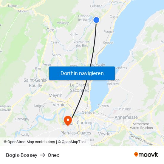 Bogis-Bossey to Onex map