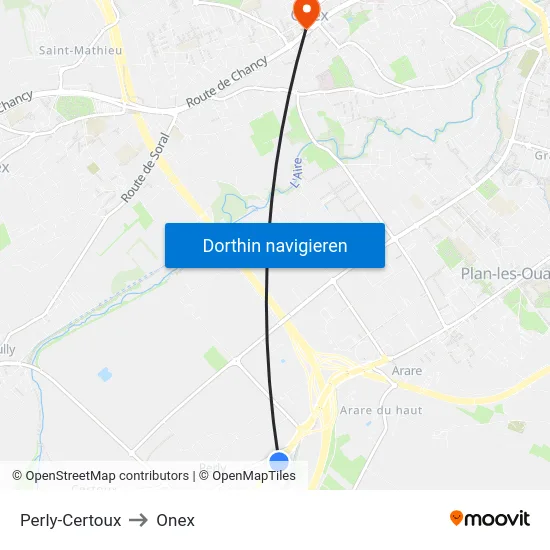 Perly-Certoux to Onex map