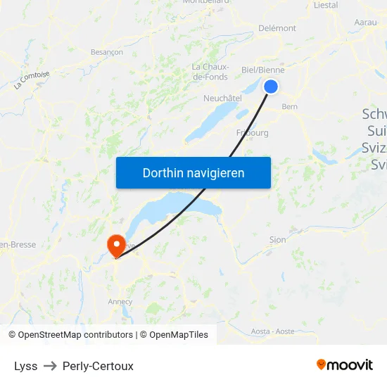 Lyss to Perly-Certoux map