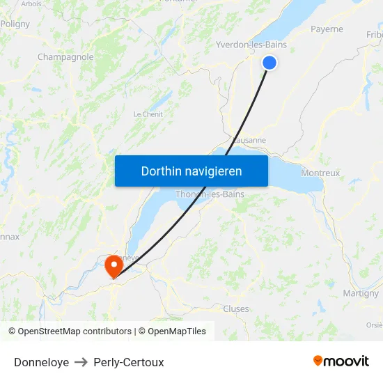 Donneloye to Perly-Certoux map