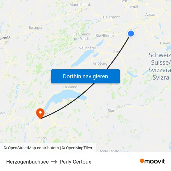 Herzogenbuchsee to Perly-Certoux map