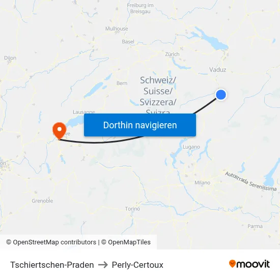 Tschiertschen-Praden to Perly-Certoux map