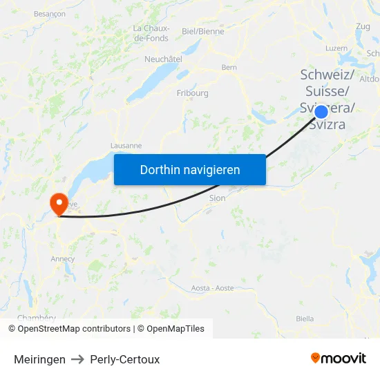Meiringen to Perly-Certoux map