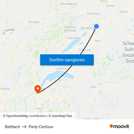 Bettlach to Perly-Certoux map