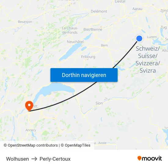 Wolhusen to Perly-Certoux map