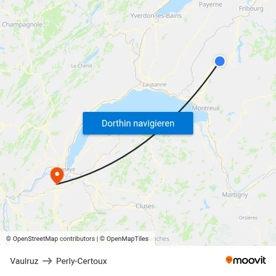 Vaulruz to Perly-Certoux map