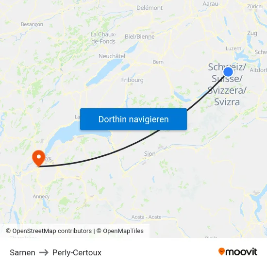 Sarnen to Perly-Certoux map