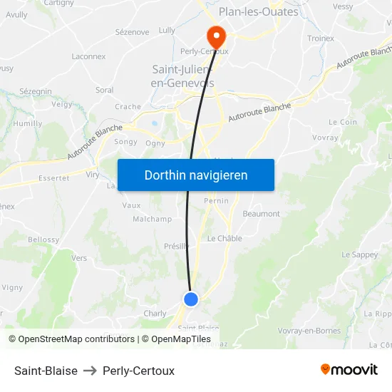 Saint-Blaise to Perly-Certoux map