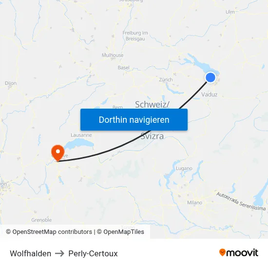 Wolfhalden to Perly-Certoux map