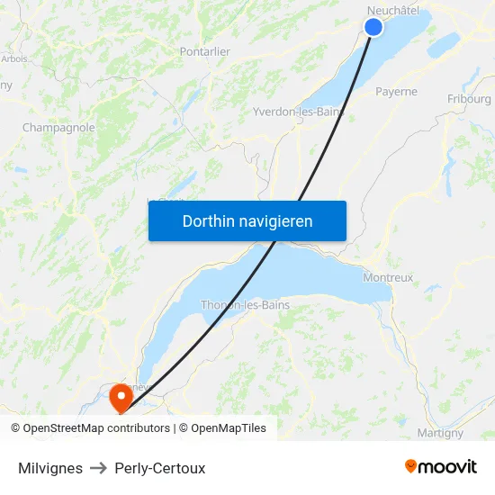 Milvignes to Perly-Certoux map