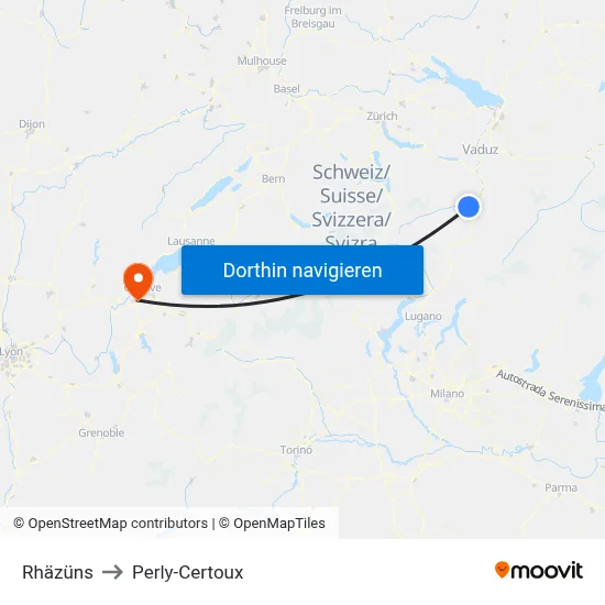 Rhäzüns to Perly-Certoux map