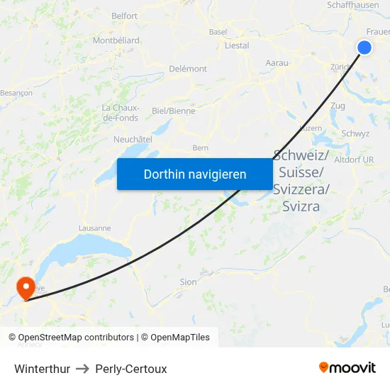 Winterthur to Perly-Certoux map
