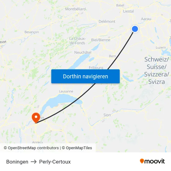 Boningen to Perly-Certoux map