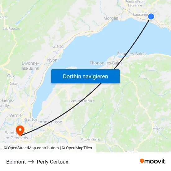 Belmont to Perly-Certoux map