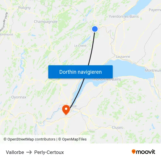 Vallorbe to Perly-Certoux map