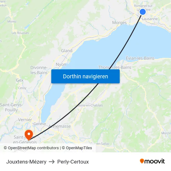 Jouxtens-Mézery to Perly-Certoux map
