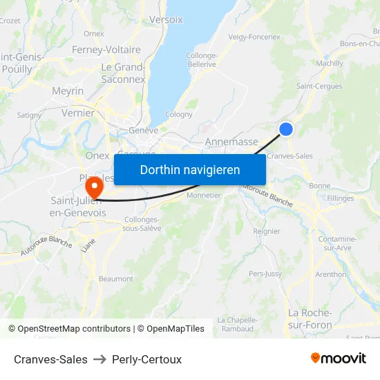 Cranves-Sales to Perly-Certoux map