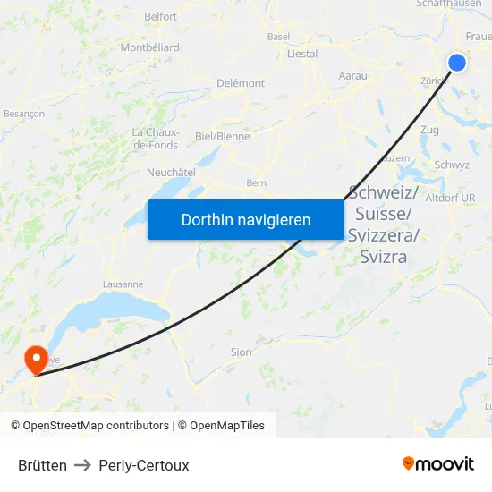 Brütten to Perly-Certoux map
