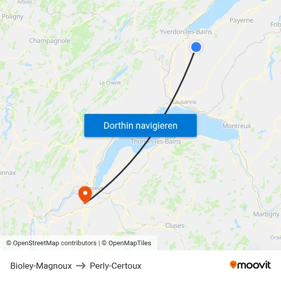 Bioley-Magnoux to Perly-Certoux map