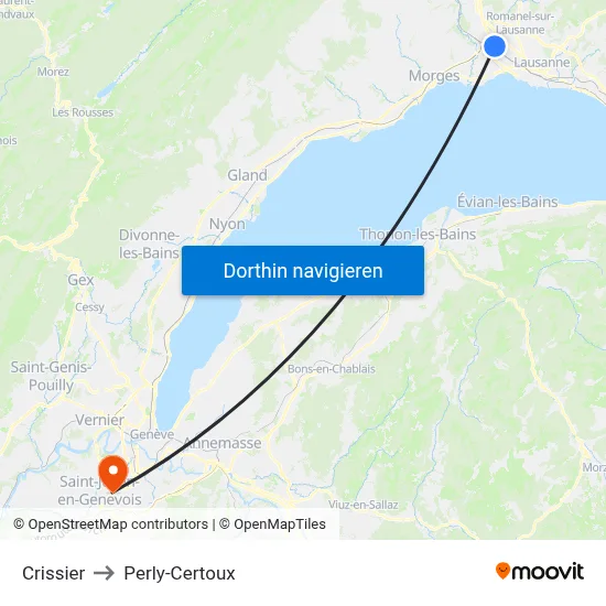 Crissier to Perly-Certoux map