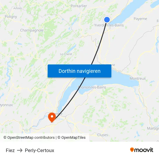 Fiez to Perly-Certoux map