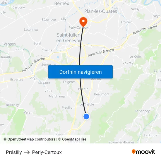 Présilly to Perly-Certoux map