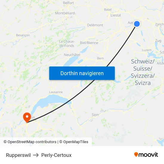 Rupperswil to Perly-Certoux map