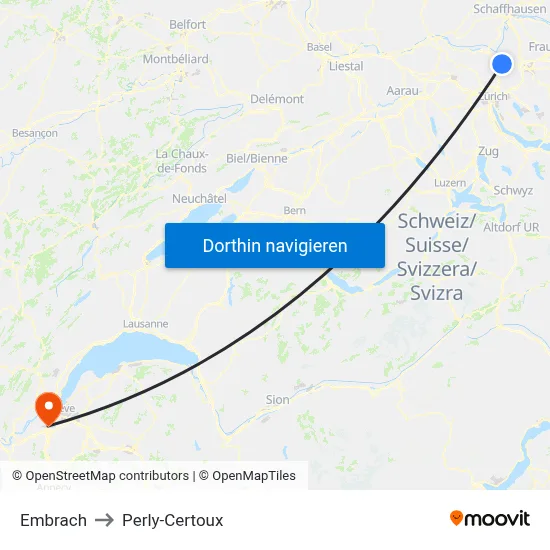 Embrach to Perly-Certoux map