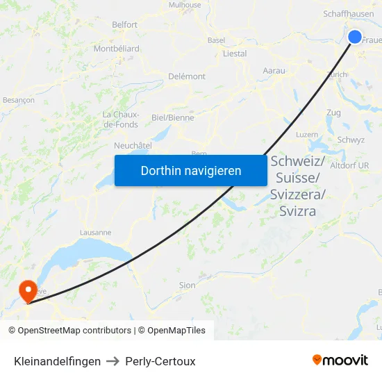 Kleinandelfingen to Perly-Certoux map