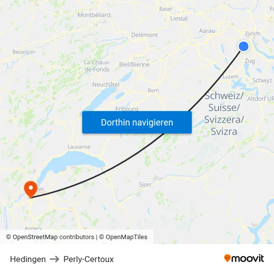 Hedingen to Perly-Certoux map
