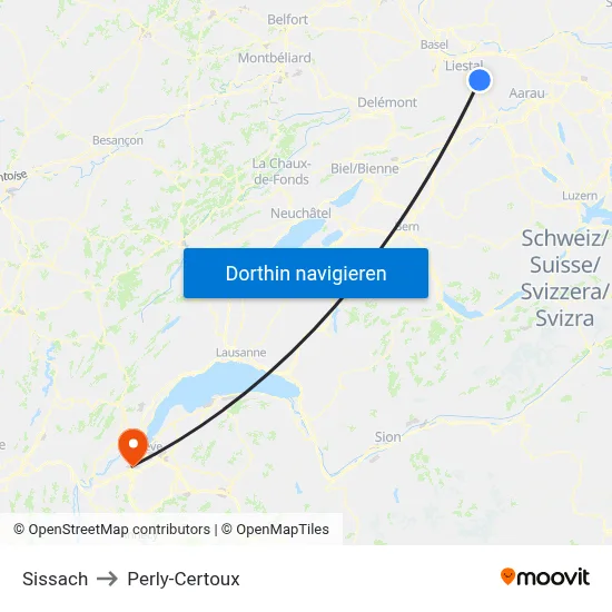 Sissach to Perly-Certoux map