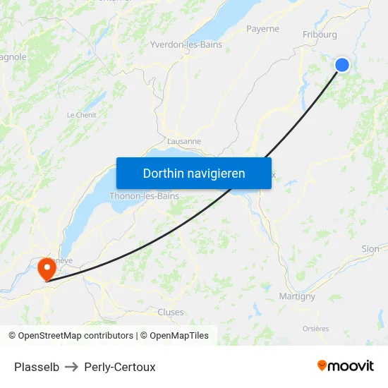 Plasselb to Perly-Certoux map