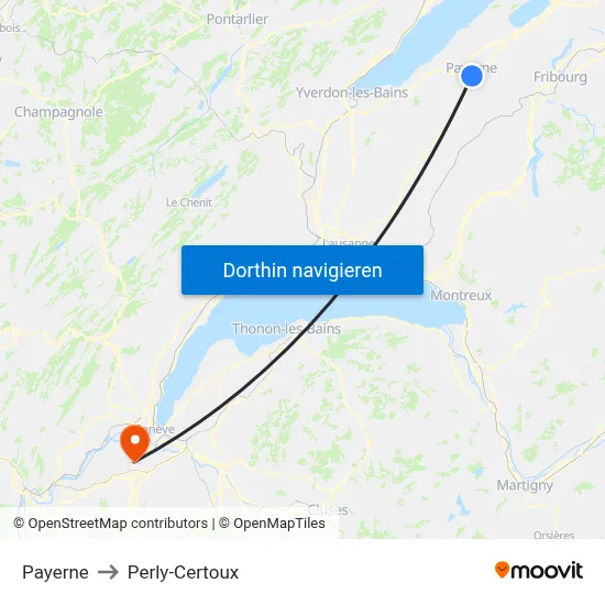 Payerne to Perly-Certoux map