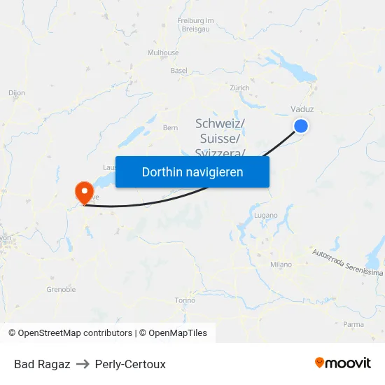 Bad Ragaz to Perly-Certoux map