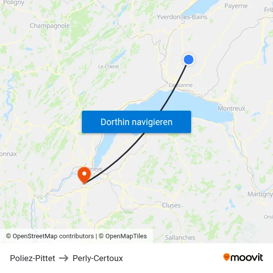 Poliez-Pittet to Perly-Certoux map
