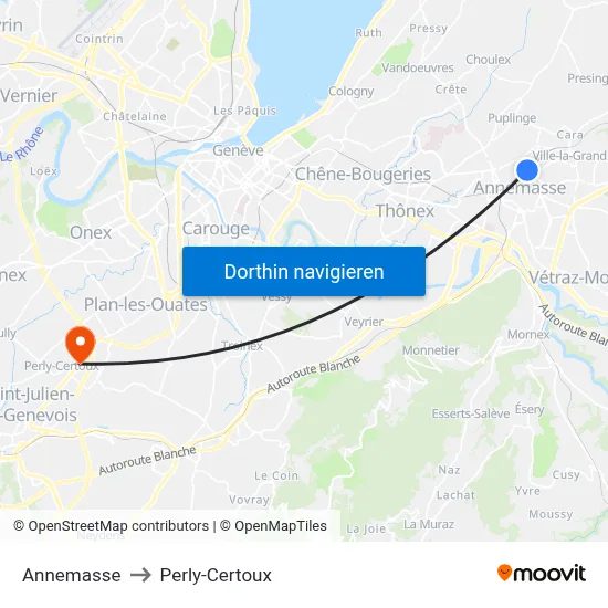 Annemasse to Perly-Certoux map