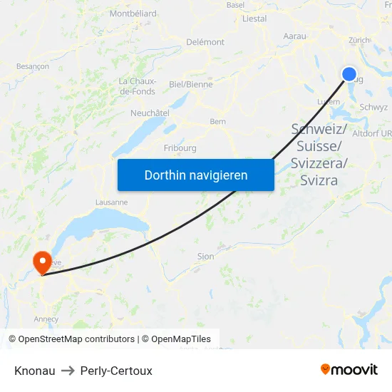Knonau to Perly-Certoux map