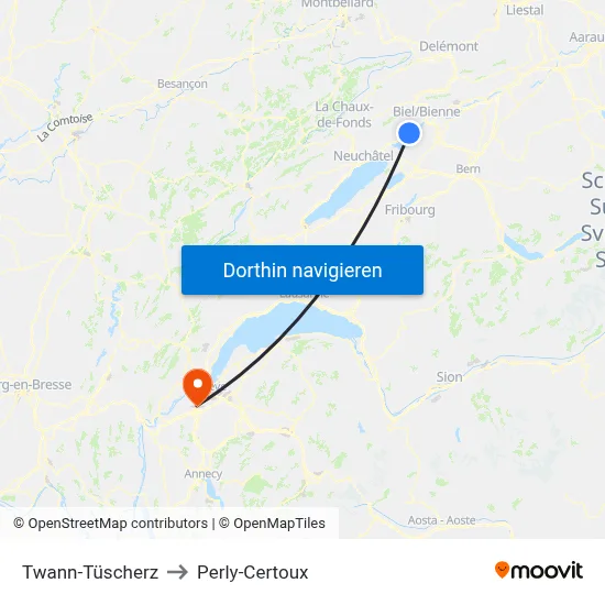 Twann-Tüscherz to Perly-Certoux map