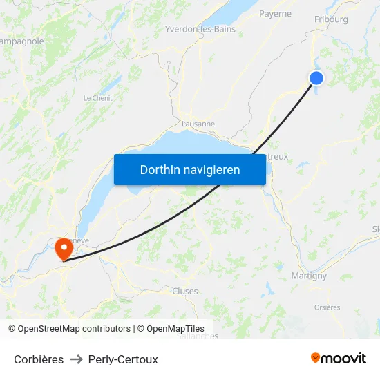 Corbières to Perly-Certoux map