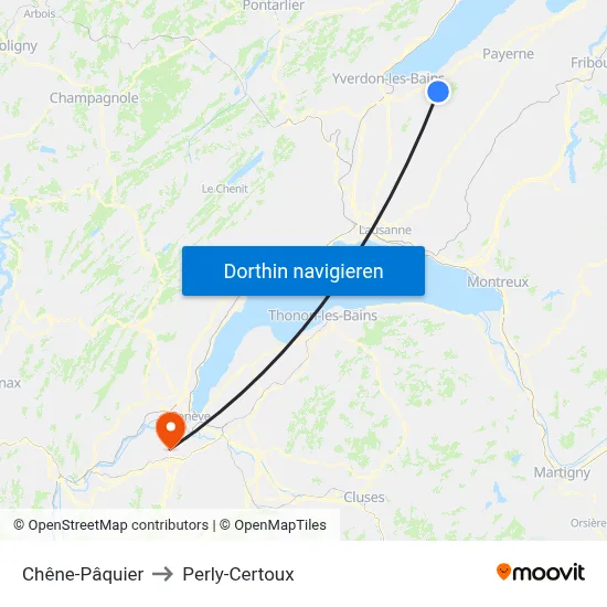 Chêne-Pâquier to Perly-Certoux map