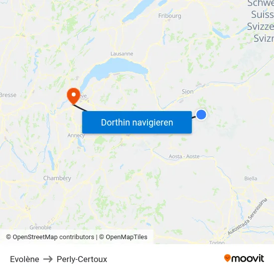 Evolène to Perly-Certoux map
