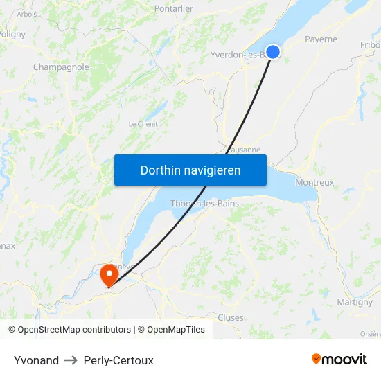 Yvonand to Perly-Certoux map