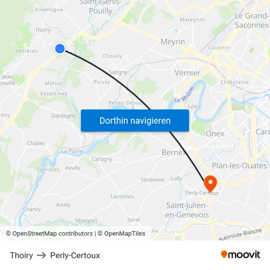 Thoiry to Perly-Certoux map