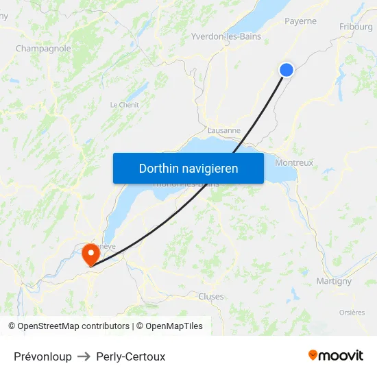 Prévonloup to Perly-Certoux map