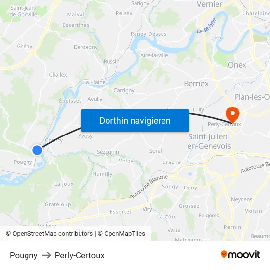 Pougny to Perly-Certoux map