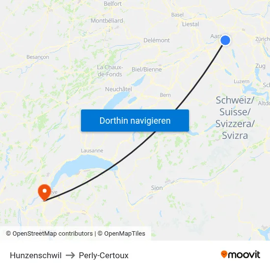 Hunzenschwil to Perly-Certoux map