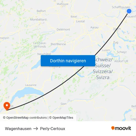 Wagenhausen to Perly-Certoux map