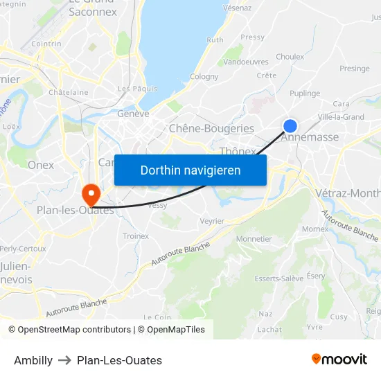 Ambilly to Plan-Les-Ouates map
