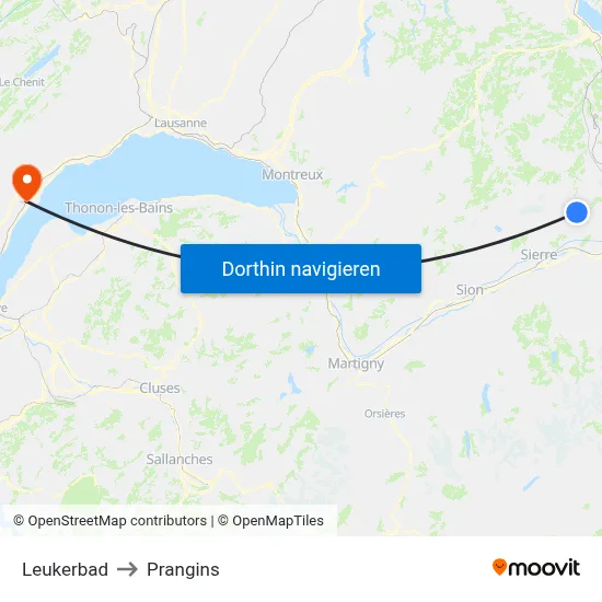 Leukerbad to Prangins map
