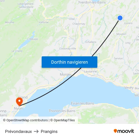 Prévondavaux to Prangins map